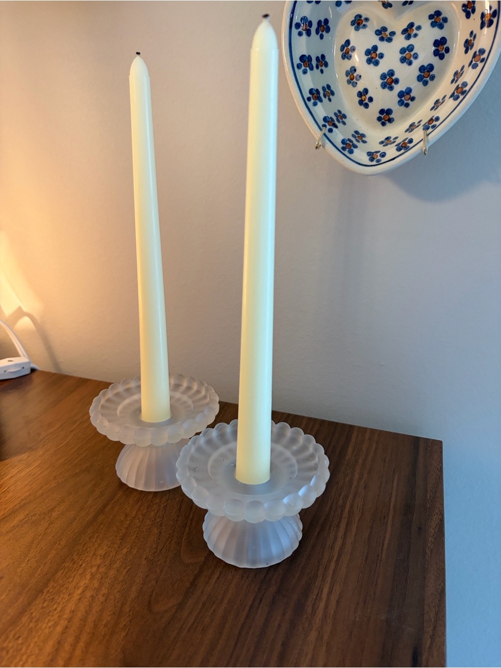 Frosted Glass Scalloped Candle Holders